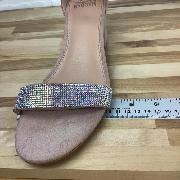 MADDEN NYC nude beige heeled sandals crystal Incrusted glitter chunky heels - Picture 13 of 16